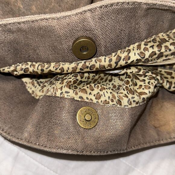 Braciano Metallic Canvas Tan Brown Leather Combo Hobo Shoulder Bag Purse - Picture 12 of 16